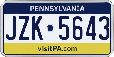 PA license plate JZK5643