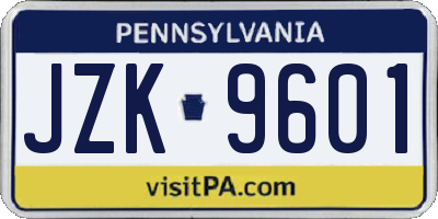 PA license plate JZK9601