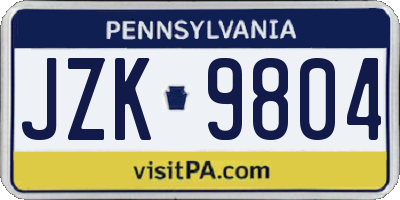 PA license plate JZK9804