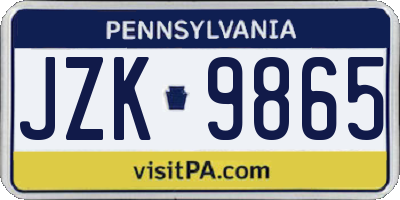 PA license plate JZK9865
