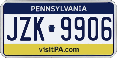 PA license plate JZK9906