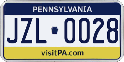 PA license plate JZL0028