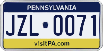 PA license plate JZL0071