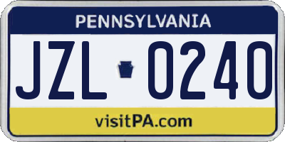 PA license plate JZL0240