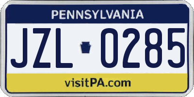 PA license plate JZL0285