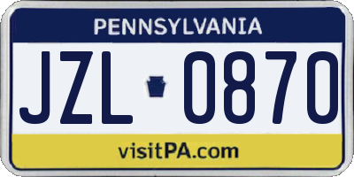 PA license plate JZL0870