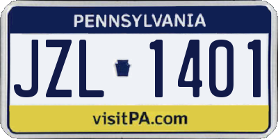 PA license plate JZL1401