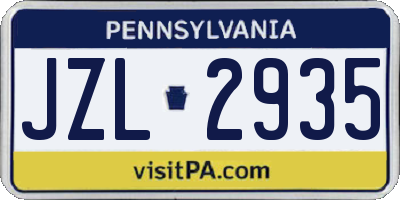 PA license plate JZL2935