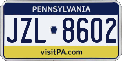 PA license plate JZL8602