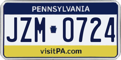 PA license plate JZM0724