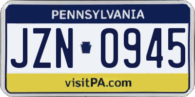 PA license plate JZN0945