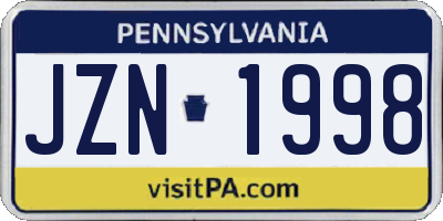 PA license plate JZN1998