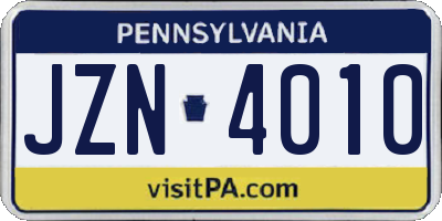 PA license plate JZN4010