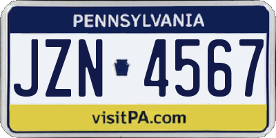 PA license plate JZN4567
