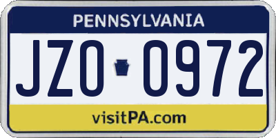 PA license plate JZO0972