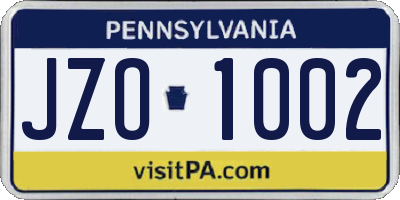PA license plate JZO1002