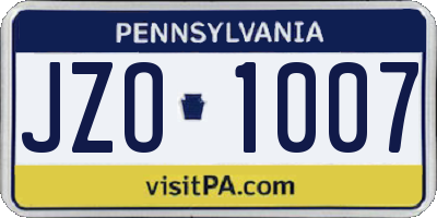 PA license plate JZO1007