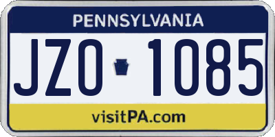 PA license plate JZO1085