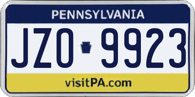 PA license plate JZO9923