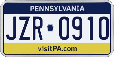 PA license plate JZR0910