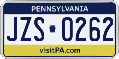 PA license plate JZS0262