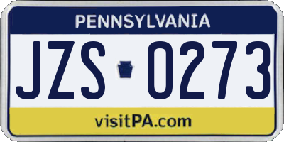 PA license plate JZS0273