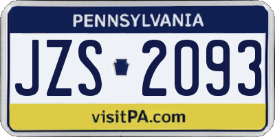 PA license plate JZS2093