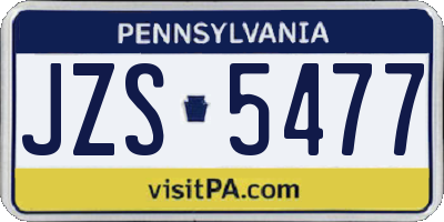 PA license plate JZS5477