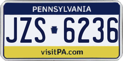 PA license plate JZS6236