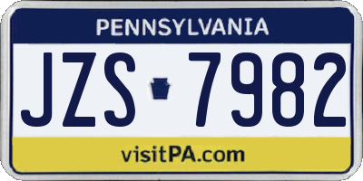 PA license plate JZS7982