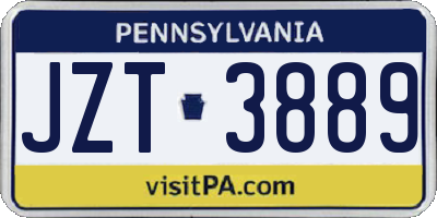 PA license plate JZT3889