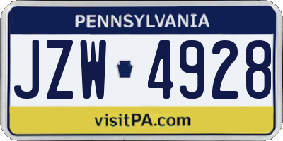 PA license plate JZW4928