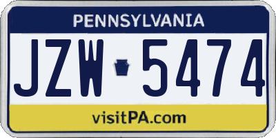 PA license plate JZW5474