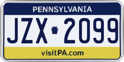 PA license plate JZX2099