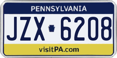 PA license plate JZX6208