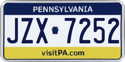 PA license plate JZX7252