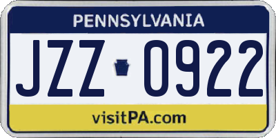 PA license plate JZZ0922