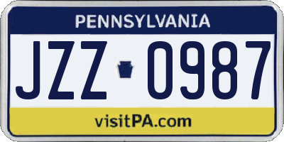 PA license plate JZZ0987