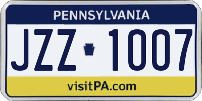 PA license plate JZZ1007