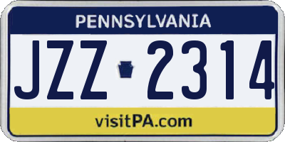 PA license plate JZZ2314