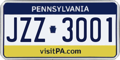 PA license plate JZZ3001