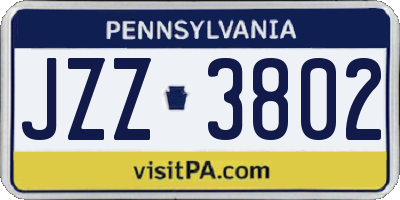 PA license plate JZZ3802