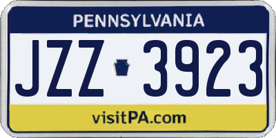 PA license plate JZZ3923