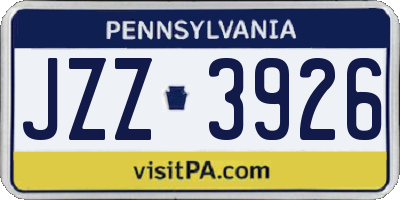 PA license plate JZZ3926