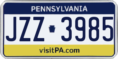 PA license plate JZZ3985