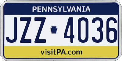 PA license plate JZZ4036