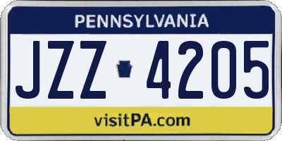 PA license plate JZZ4205
