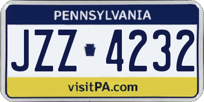 PA license plate JZZ4232