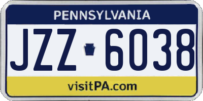 PA license plate JZZ6038