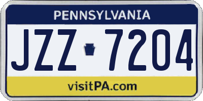 PA license plate JZZ7204